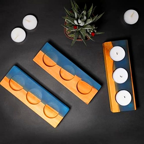 Wood Resin/Epoxy Tea Lights Candle Holder 3 Slot - Picture 10 of 11
